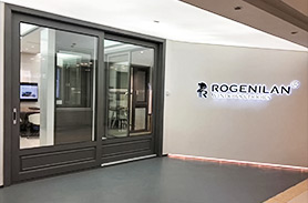 Factory showroom displaying aluminum doors