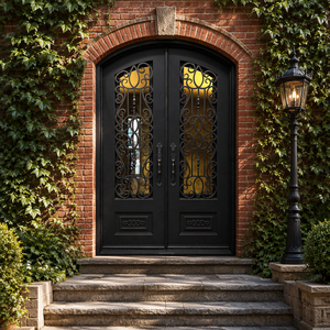 Luxury Design Custom Anti-Theft Swing Front Entry Door Insulated Glass Southwestern Design Steel Construction For Villa Interior