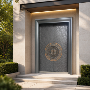 Waterproof Cast Aluminum Double Door with Spun Texture Panel and Copper Ring