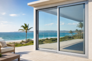 Coastal corrosion resistant aluminum sliding doors with SUS316 hardware