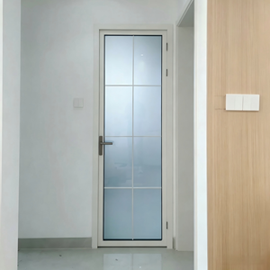 Aluminum Bathroom Door Frosted Tempered Glass Waterproof Moisture Proof Swing Interior Slim Frame Hotel Villa OEM Custom