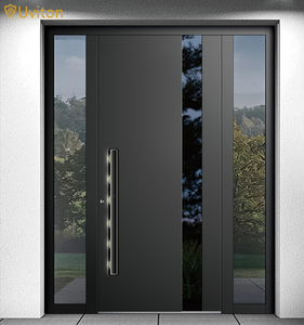 Foshan Factory Direct Sale Black Aluminum Door Private Residential Apartment Front Door Exterior Main Gate Privacy Glass