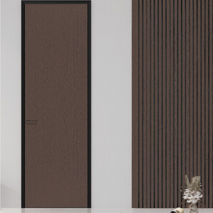 Slim Black Frame Aluminum Wood Interior Door Aluminum Honeycomb Core Soundproof Pure Aluminum Bedroom Door Customized
