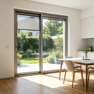Gray Aluminum Sliding Window with Built-In Integral Blinds Waterproof Modern House Design