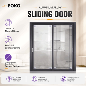 EOKO French Style Aluminum Sliding Glass Door Black Frame Soundproof Interior Sliding Door