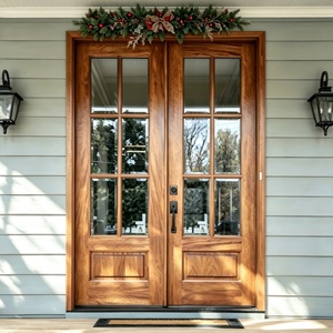 Modern Hinged Aluminum Solid Wood Soundproof Triple Tempered Glass Front Casement Door