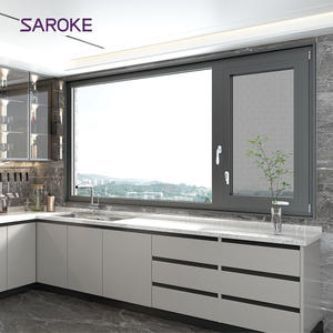 Waterproof 6063 T5 Gray Aluminum Casement windows for House Crank