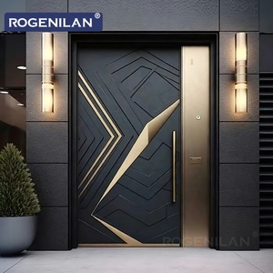 Rogenilan New 3D Carved Custom Grain Design High-end Villa Main Entrance Front Armored Aluminum Doors With Smart Lock