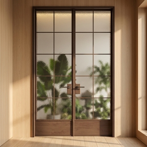Log-Color Grille Sliding Partition Screen Door Aluminum Door