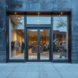 Modern Store Front Double Door Commercial System Aluminum Frame