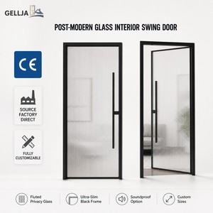 Fluted Glass Narrow Frame Aluminum Interior Swing Door