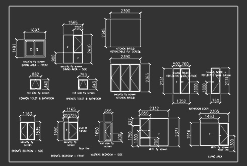 Preliminary hand drawing and concept sketch for aluminum doors