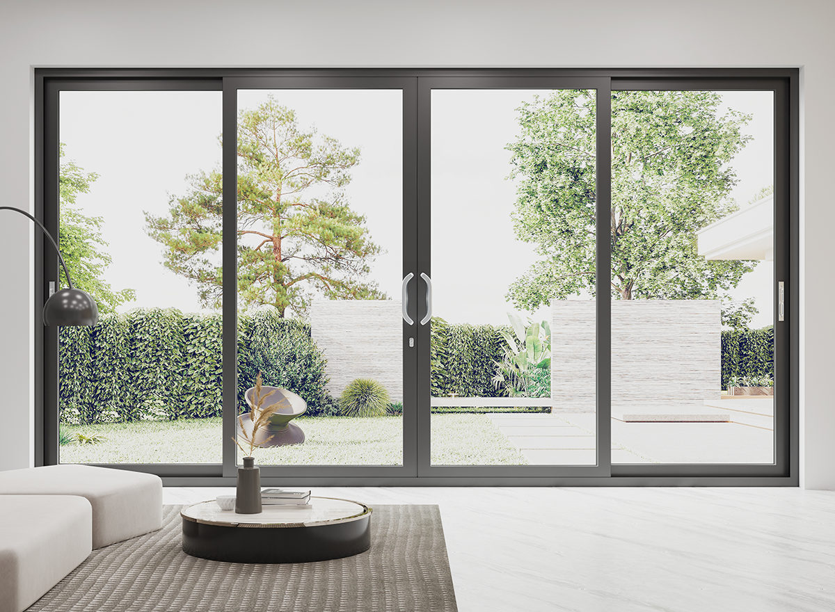 Heavy duty outdoor aluminum sliding doors with slim sightlines