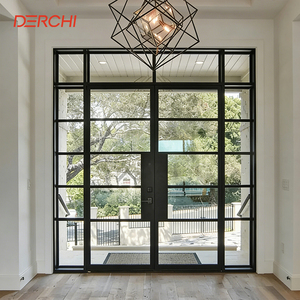 DERCHI Soundproof Double Glazing Used Exterior Hurricane Proof Aluminum Patio French Doors