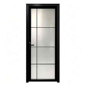 Aluminum Bathroom Door Black Frame Frosted Glass Waterproof