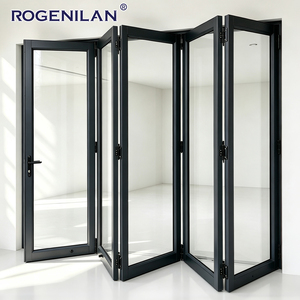 Rogenilan Florida Soundproof Double Low-E Glazed Bi-fold Doors Aluminum Foldable Folding Glass Doors For Houses